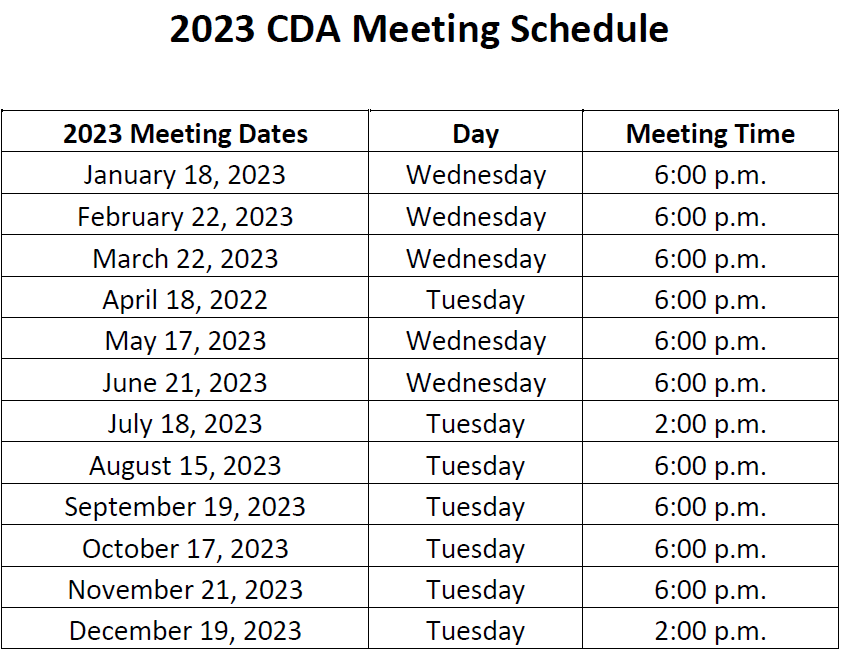 2023 CDA Meeting Schedule